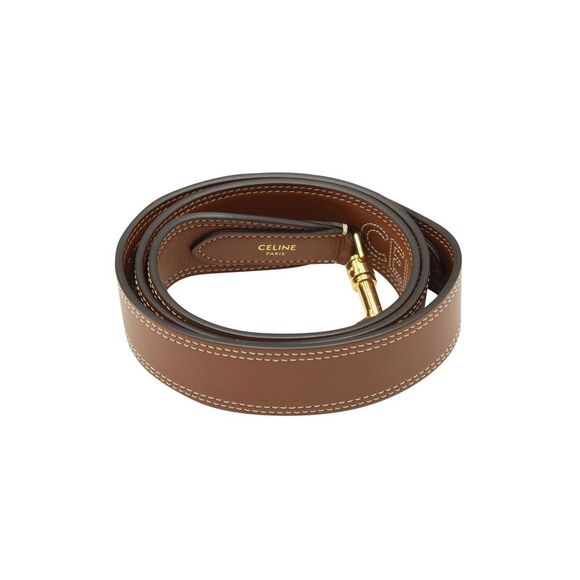 Celine Logo Embroidered Long Strap in Brown Calfskin Leather - Picture 1 of 9